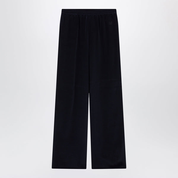 Navy Blue Silk Relaxed Trousers