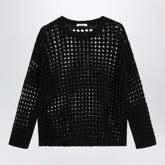 Cotton Mesh Long-Sleeve Sweater In Black