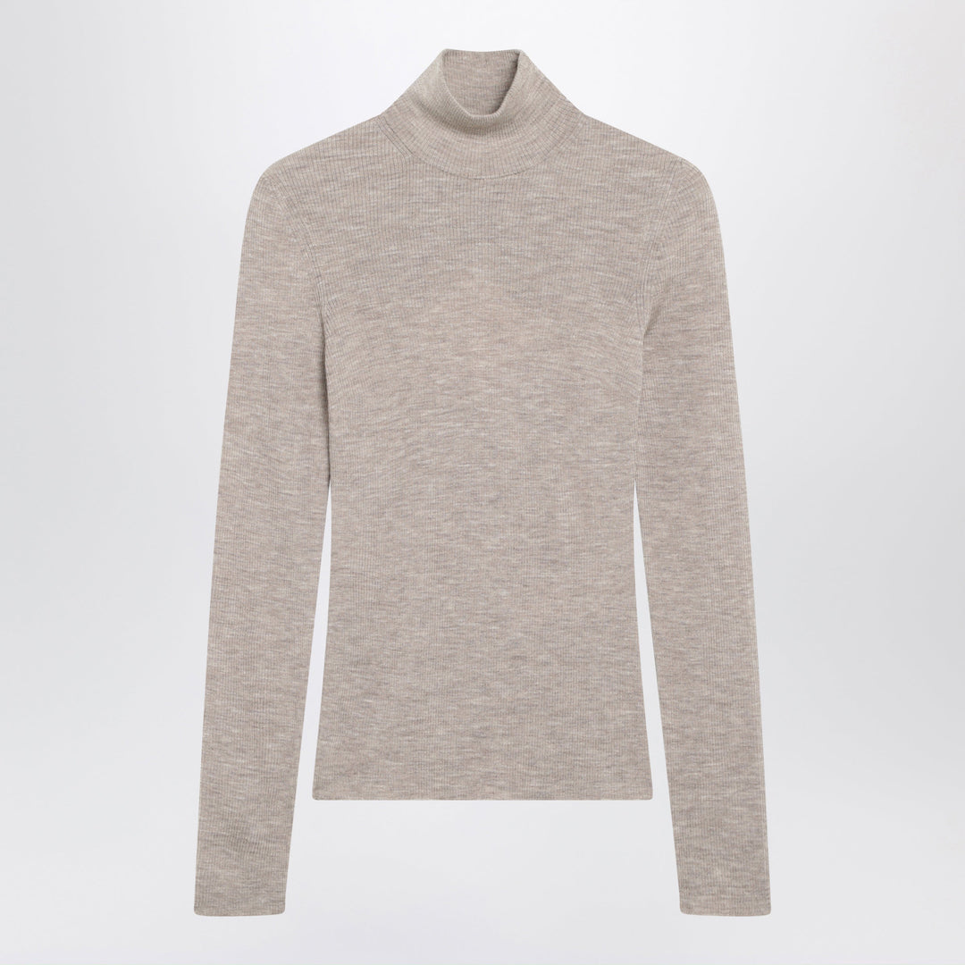 Max Mara Beige Mélange Turtleneck Sweater In Virgin Wool