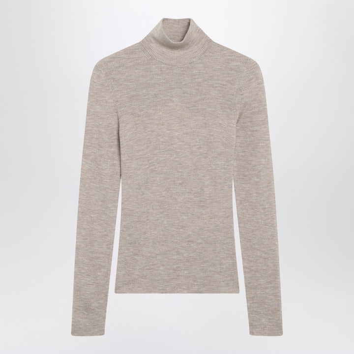 Max Mara Beige Mélange Turtleneck Sweater In Virgin Wool