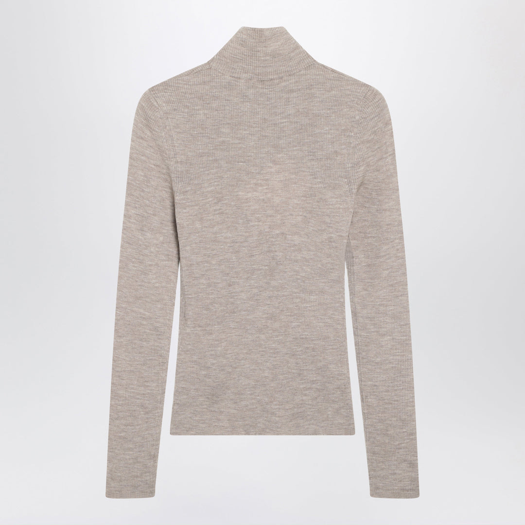 Max Mara Beige Mélange Turtleneck Sweater In Virgin Wool