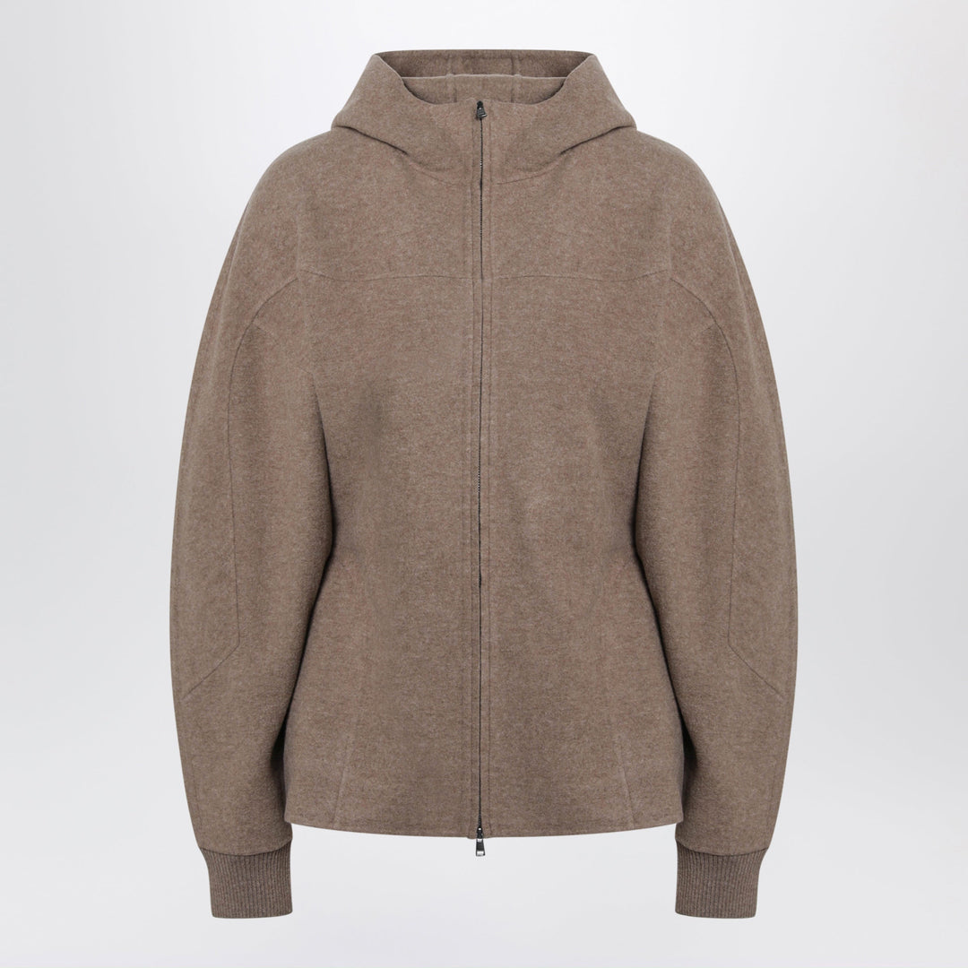 Max Mara Brown Hooded Sweatshirt In Wool And Cashmere