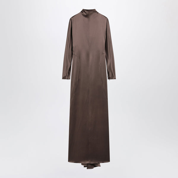 Brown Long Dress In Silk Satin