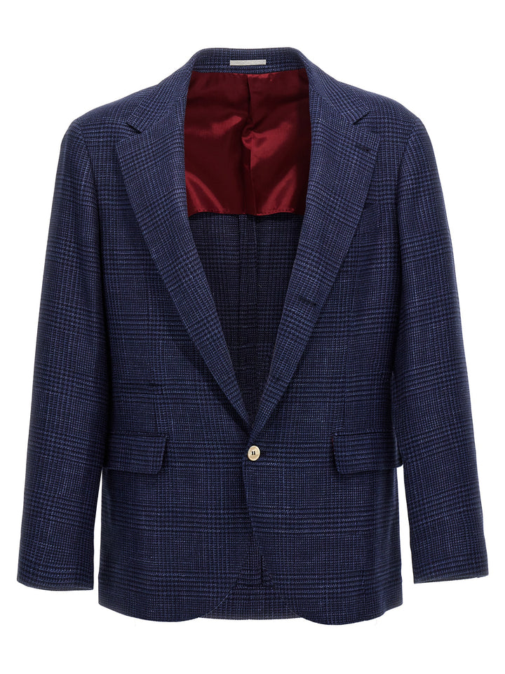 Check Single-Breasted Blazer Blue