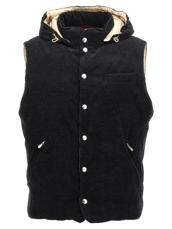 Ribbed Velvet Vest Gilet Gray