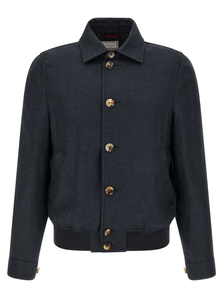 Brunello Cucinelli Linen Blend Jacket Puffer Jackets - Blue | b5018adff4d95d120923faf906c21485645506f5