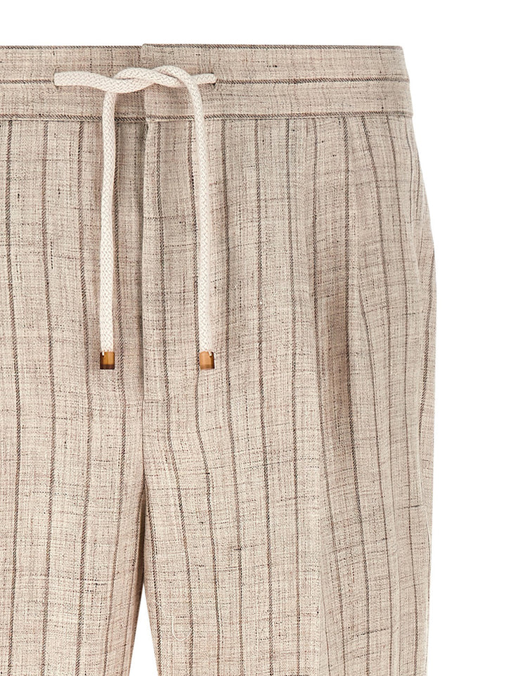 Brunello Cucinelli Striped Linen Trousers Pants - Beige | d1ec96ccaaaeecdae739d6e3b6477cdce4c7bfa7