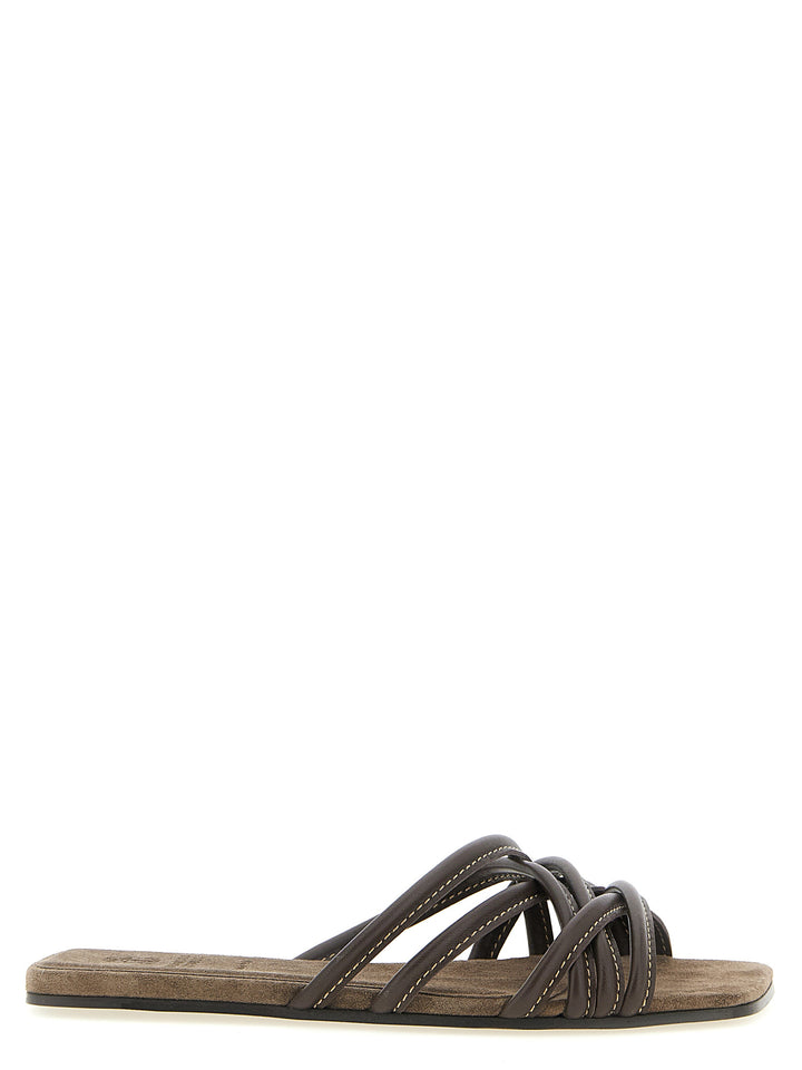 Brunello Cucinelli Leather Slides Sandals - Brown | a753269218cfa9b9f7e2fec31858f5aeb94712dc