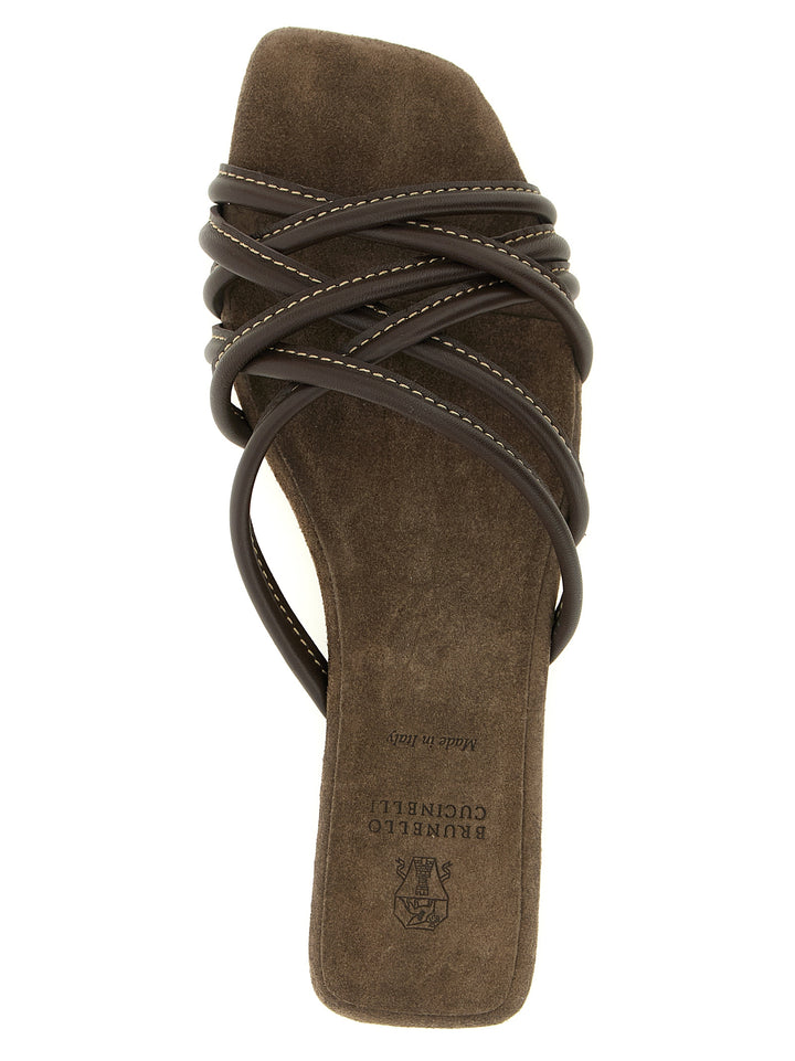 Brunello Cucinelli Leather Slides Sandals - Brown | f9d9965985020b0cbc0be339bbb29c6117803d7b