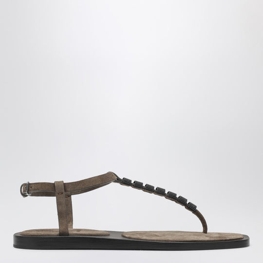 Suede Thong Sandals With Precious Straps