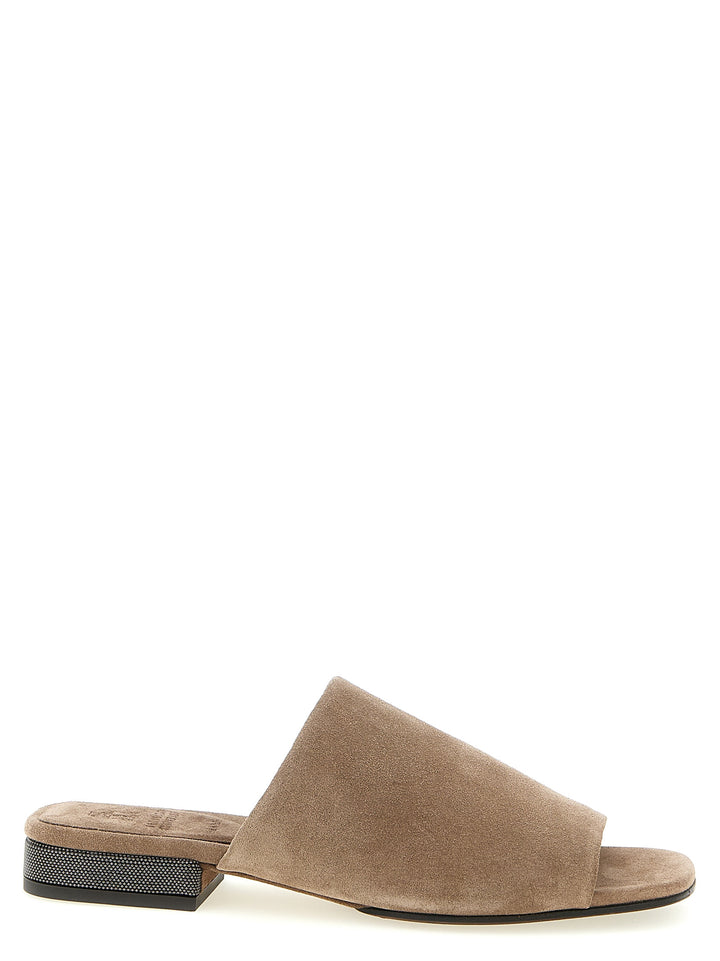 Brunello Cucinelli Monile Suede Sandals - Brown | 82b3094adc9764120d16735c33468280e7157b17