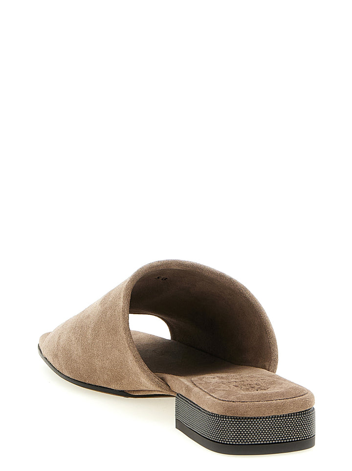 Brunello Cucinelli Monile Suede Sandals - Brown | fa9ed3a738550fa5fd4ae7944e4a20e712e13f02