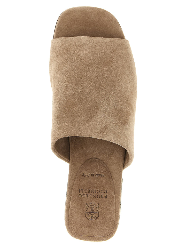 Brunello Cucinelli Monile Suede Sandals - Brown | c97cc3876cb988a184b44221b497d018358c0c95