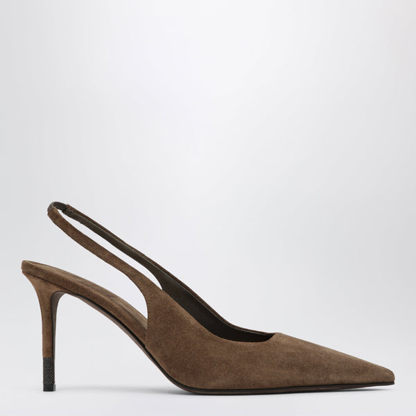 Caramello Suede Slingback Pumps With Monili
