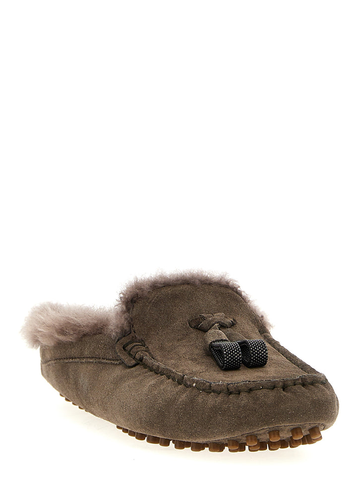 Suede Fur Loafers Brown