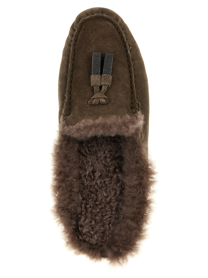 Suede Fur Loafers Brown