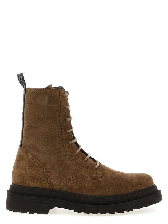 Suede Combat Boots Monile Boots And Ankle Boots Brown