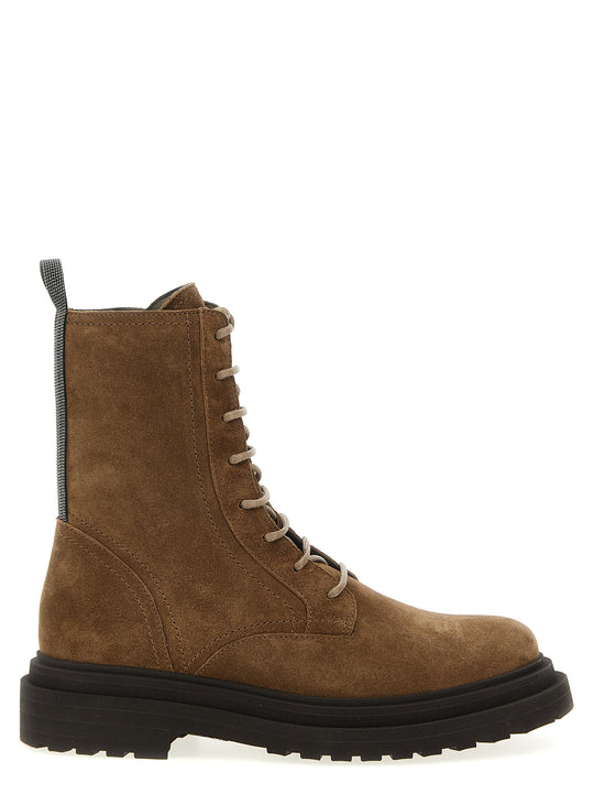 Suede Combat Boots Monile Boots And Ankle Boots Brown