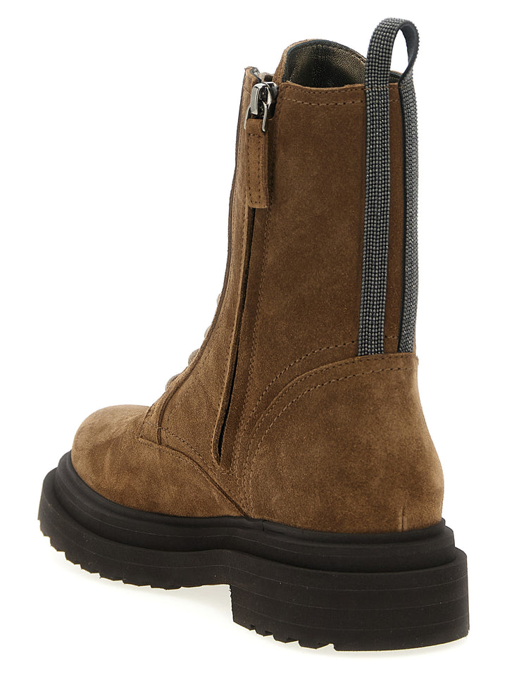 Brunello Cucinelli Suede Combat Boots Monile Boots and Ankle Boots - Brown | 1800299dcc9c77bbfebf123cf5d2bbb9594951f1