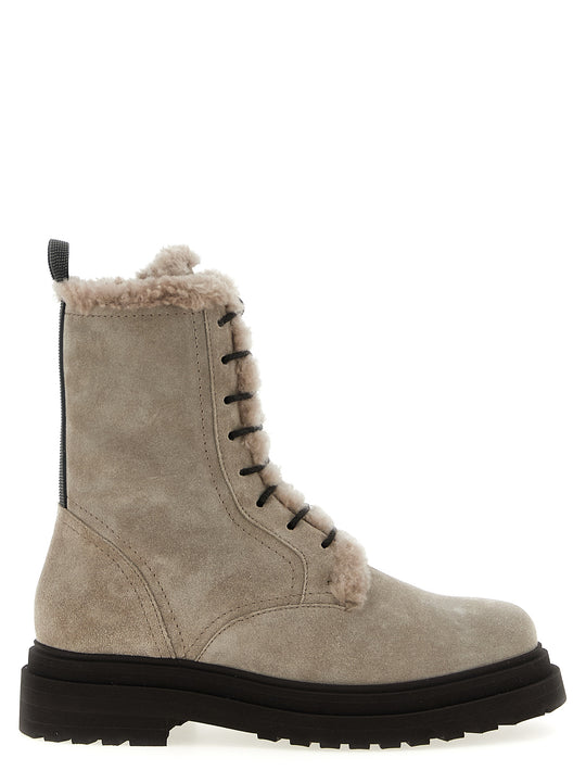 Suede Combat Boots Monile Boots And Ankle Boots Gray