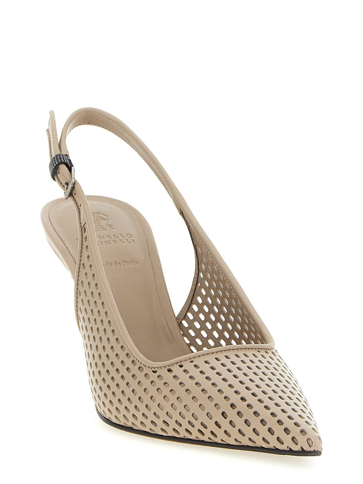 Brunello Cucinelli Net Calf Slingback Pumps - Beige | 80aab4e5f19d8a1c2f7097ed287848479901cd55