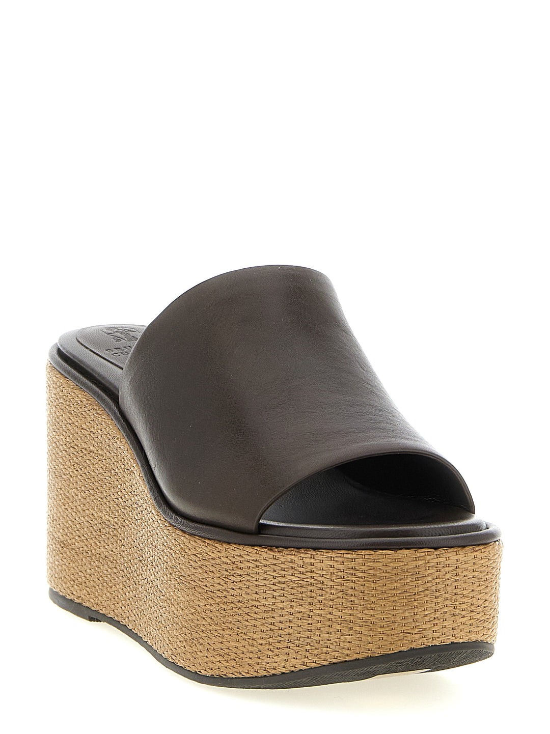 Brunello Cucinelli Leather And Raffia Wedges - Brown | 2613e22310425f7cf00e1645be7ba0e9247d0901