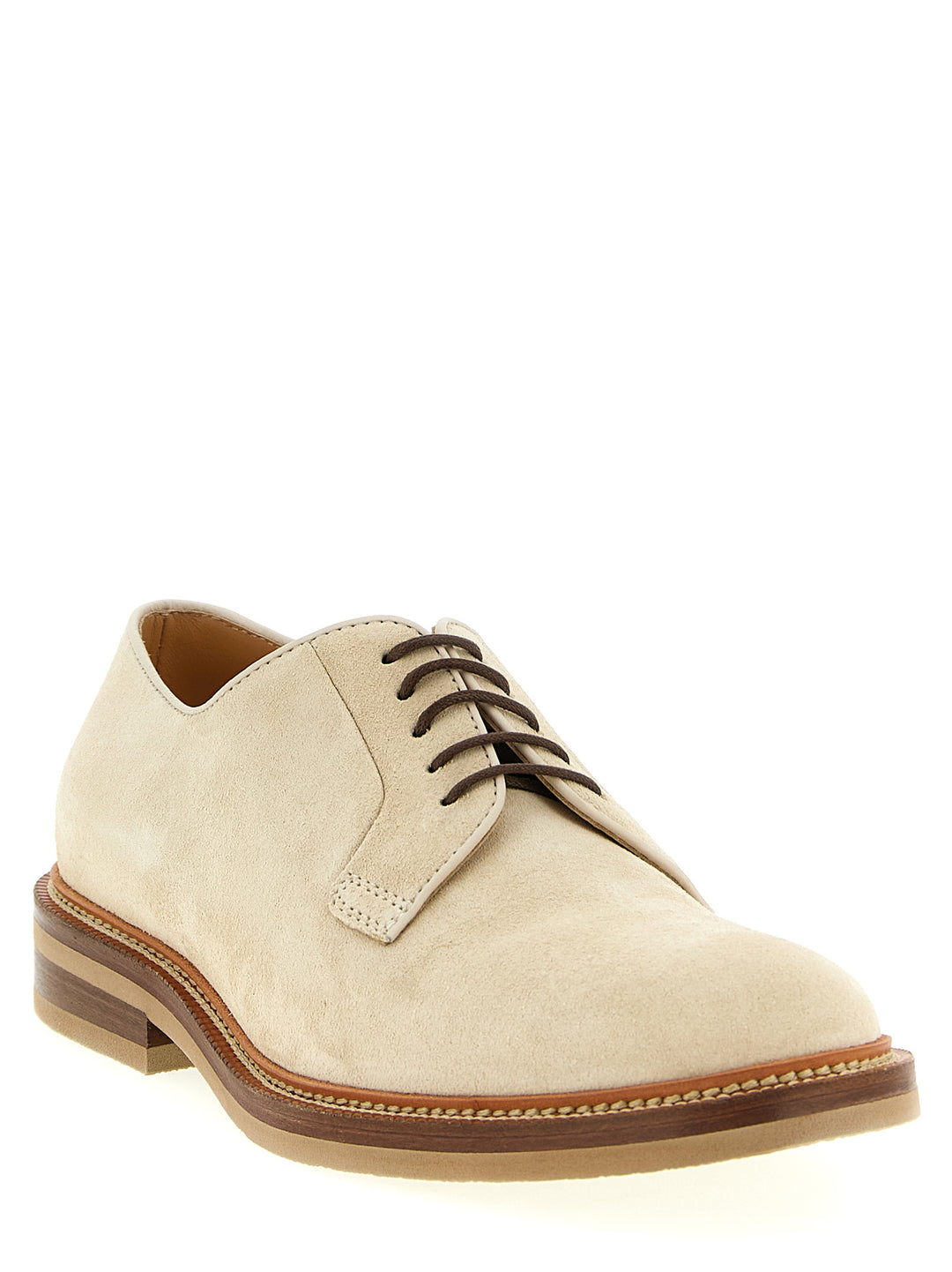 Brunello Cucinelli Suede Derby Lace Up Shoes - Beige | 6a3dd9db7a059a767c2d88b2ad91d8e4ba559a57