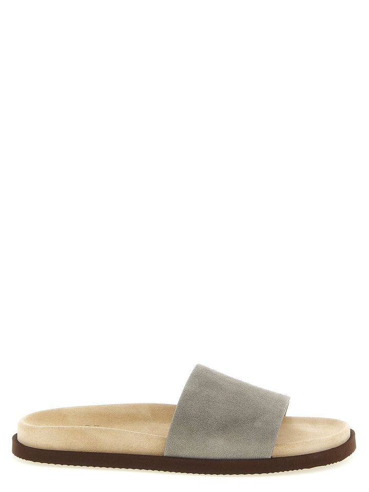 Brunello Cucinelli Suede Slides Sandals - Gray | 2741983237a7a3ee034be67b84fd474b62637926
