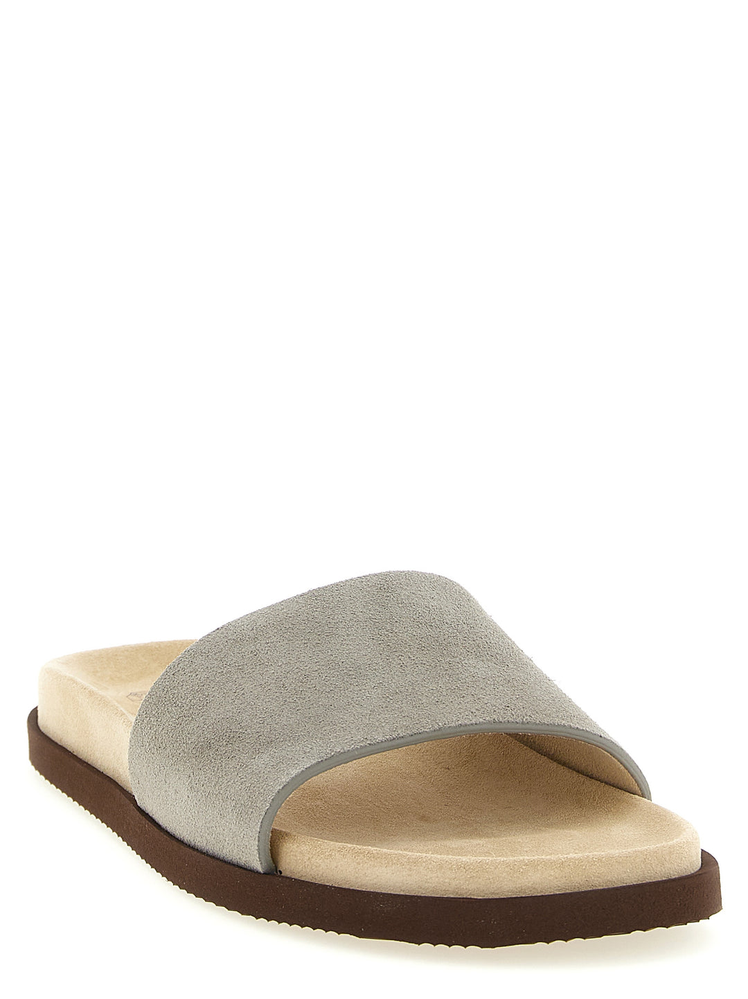 Brunello Cucinelli Suede Slides Sandals - Gray | 0e600d92b9031f4159cac50f71f44e5699c6f1a8