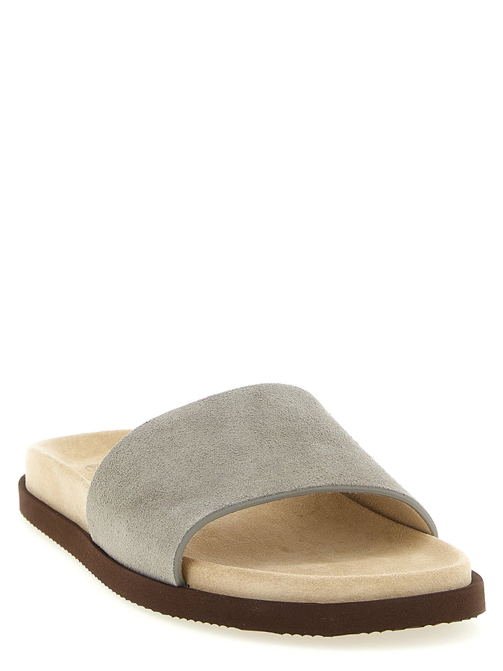 Brunello Cucinelli Suede Slides Sandals - Gray | 0e600d92b9031f4159cac50f71f44e5699c6f1a8