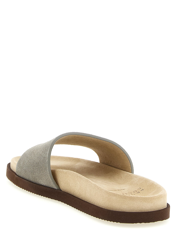 Brunello Cucinelli Suede Slides Sandals - Gray | 7ae9b4e7e97933dc78c776f1f9e2fbda880ec514