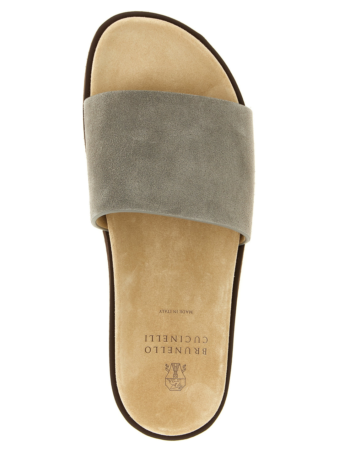 Brunello Cucinelli Suede Slides Sandals - Gray | 49a42bc73db2d86629a8af88f0770f90f4fe36a0