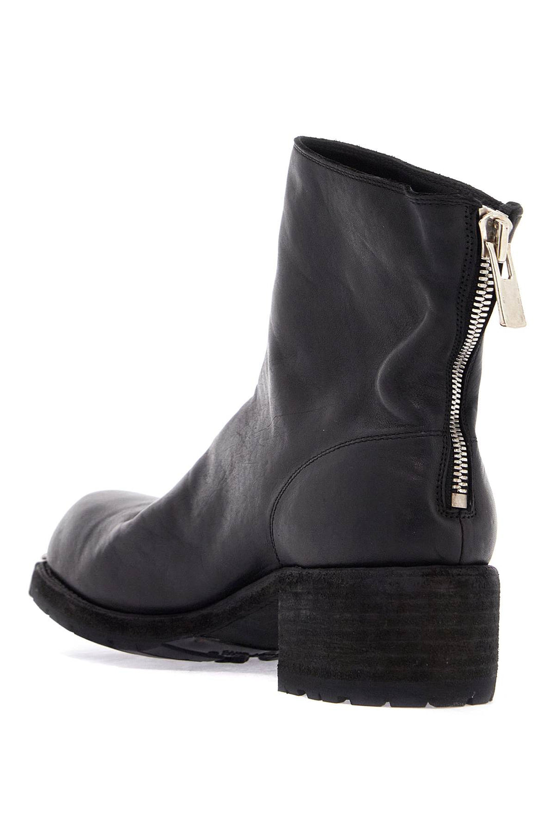 Black Horse Leather Boots With Side Zip And Metal Insert