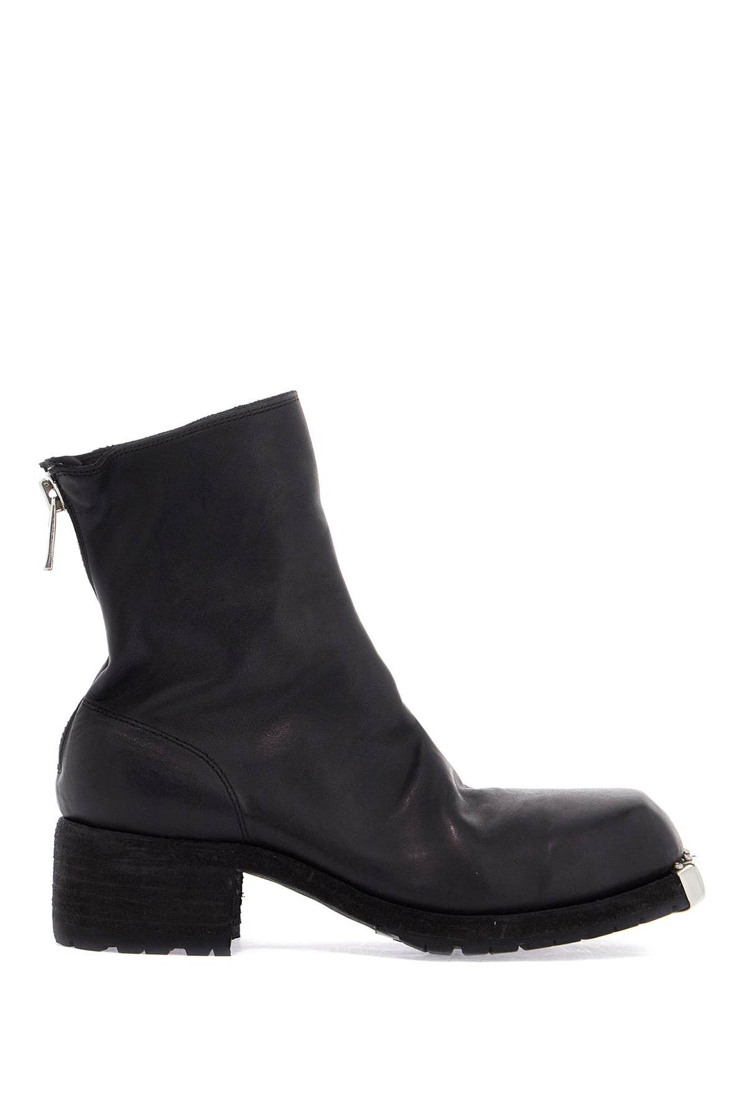 Black Horse Leather Boots With Side Zip And Metal Insert