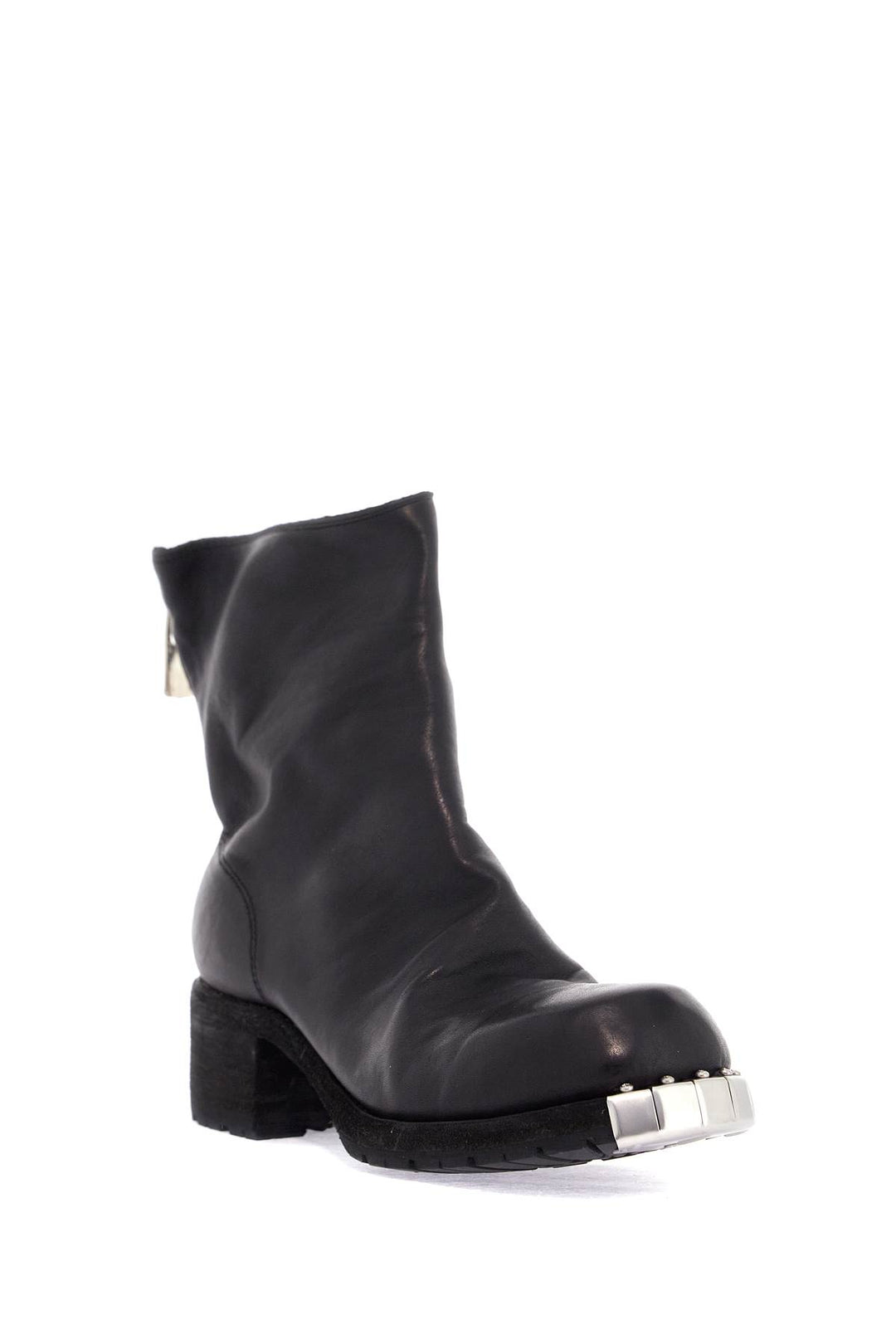 Black Horse Leather Boots With Side Zip And Metal Insert