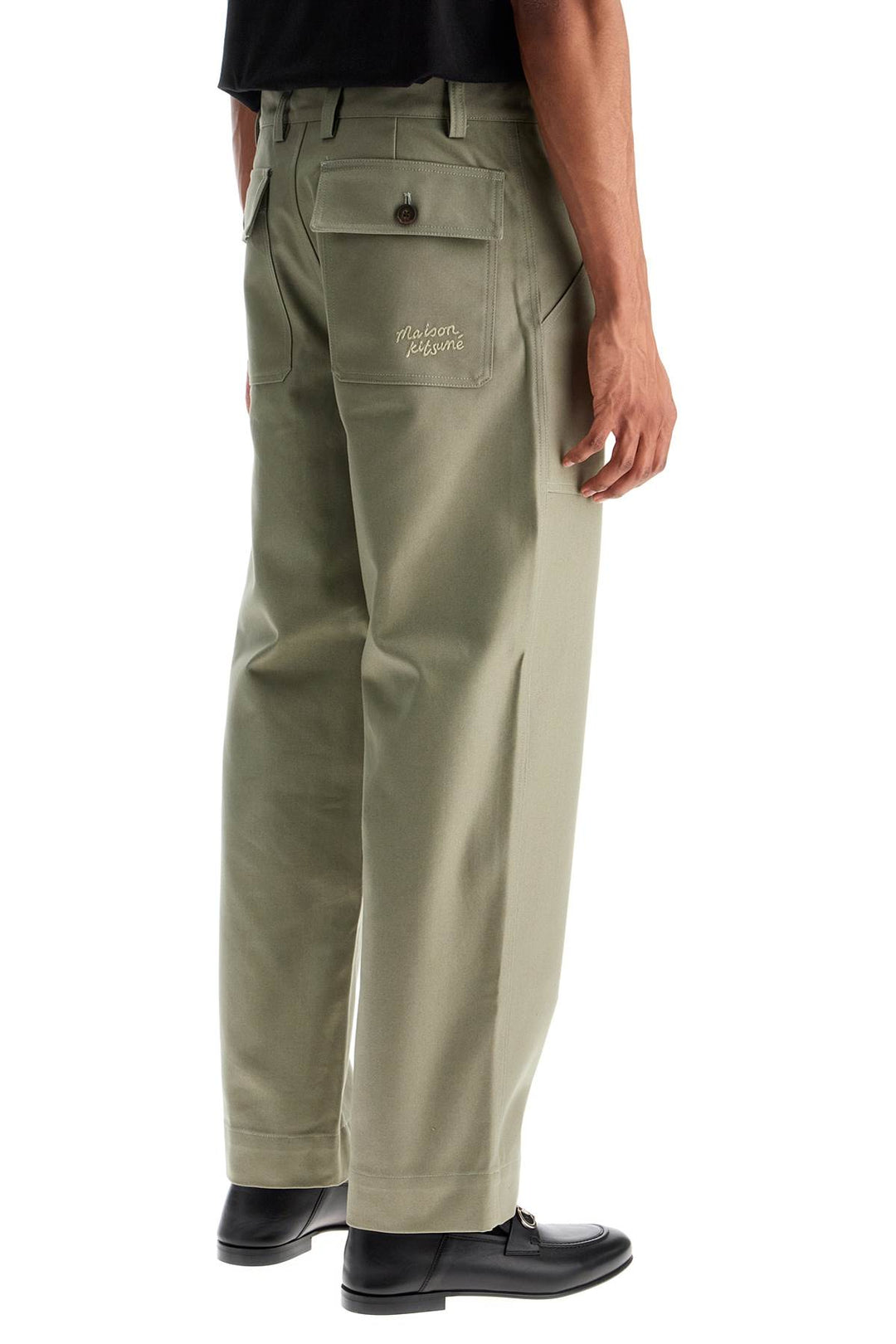 Gray Cotton Wide Leg Work Pants