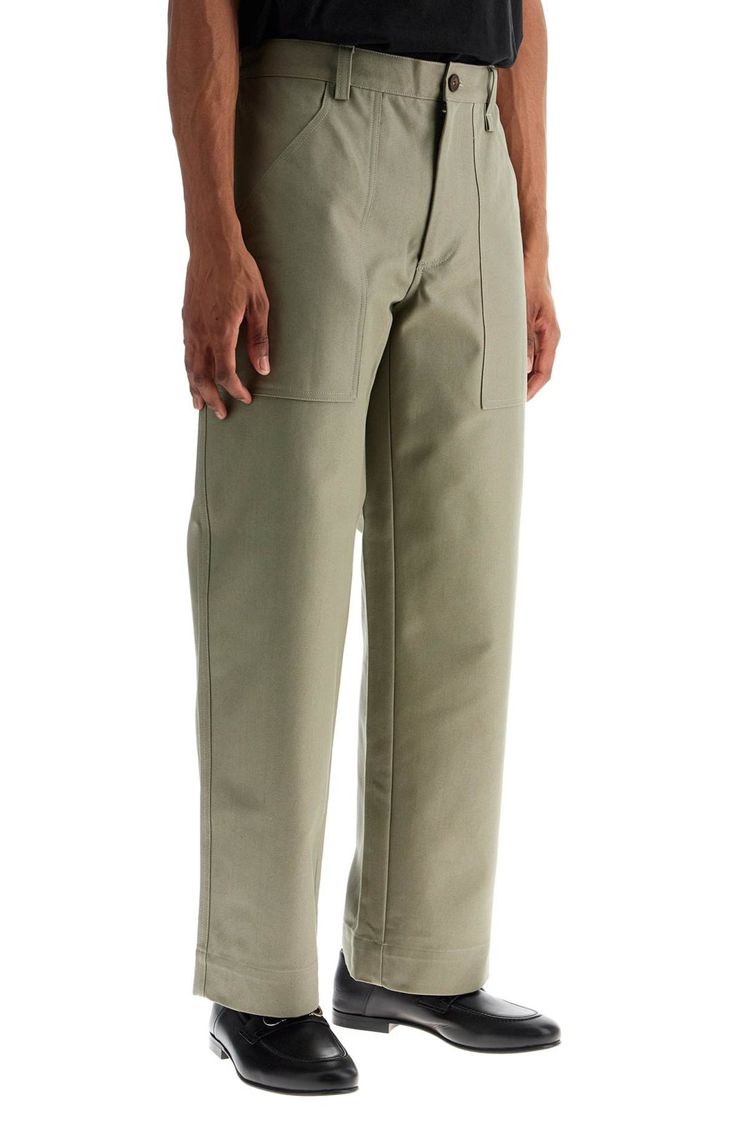 Gray Cotton Wide Leg Work Pants