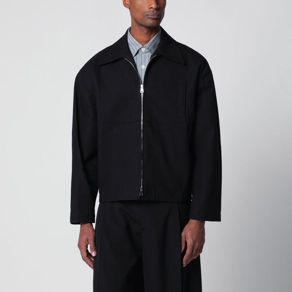Black Cotton Zip-Up Jacket