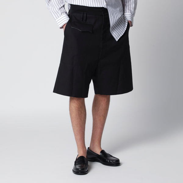 Black Cotton Bermuda Shorts