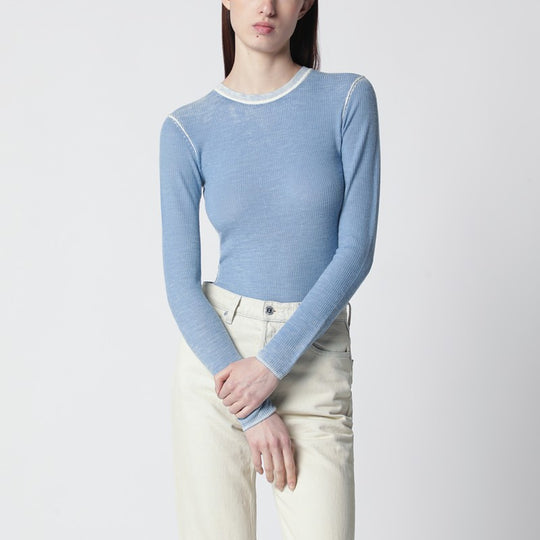 Light Blue Ribbed Vintage-Effect Knit
