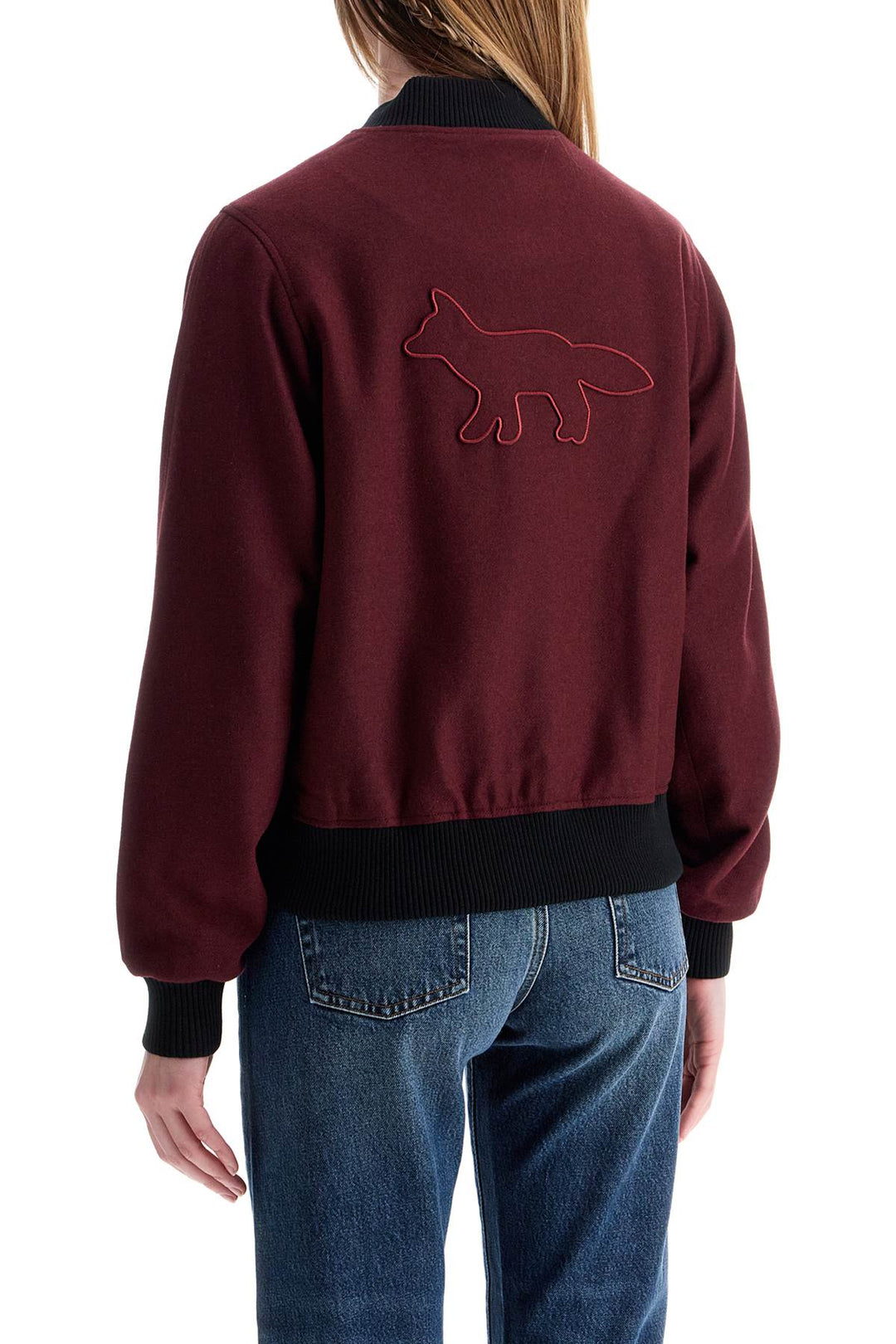 Men's Bordeaux Wool Teddy Jacket With Fox Embroidery