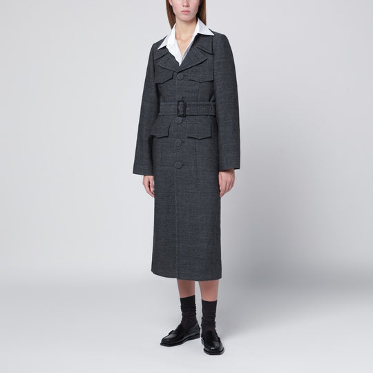 Grey Wool Coat With Belt