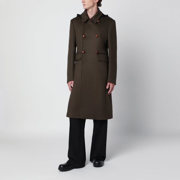Olive Green Double-Breasted Wool Coat