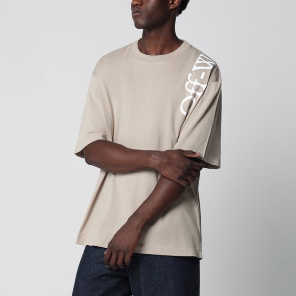 Beige Cotton Crew-Neck T-Shirt With Printed Logo