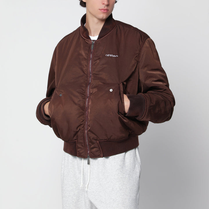 Off-White Brown Zip-Up Bomber Jacket In Technical Fabric