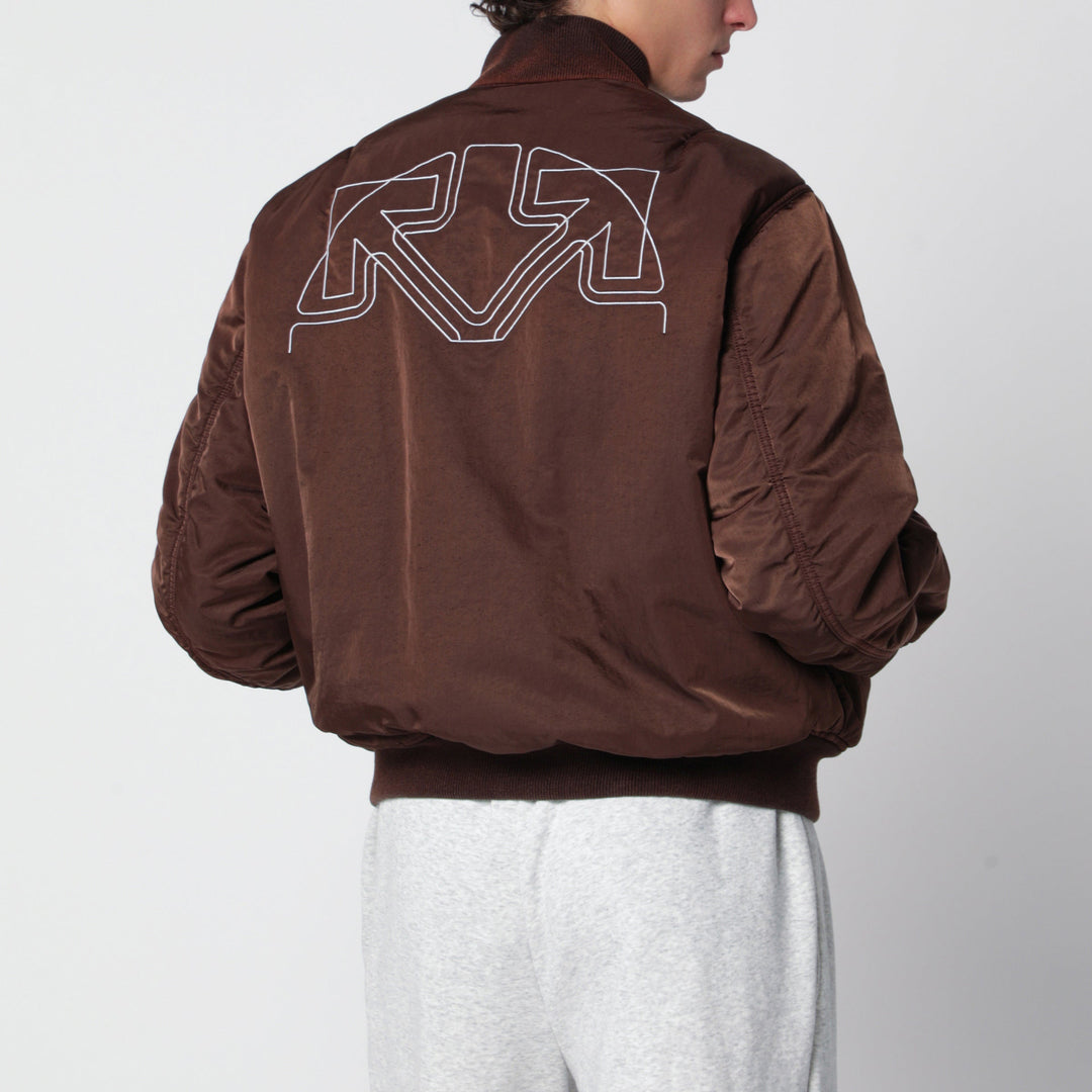 Off-White Brown Zip-Up Bomber Jacket In Technical Fabric