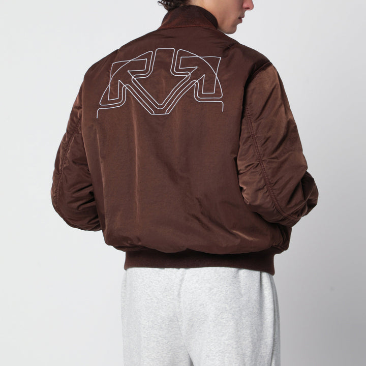 Off-White Brown Zip-Up Bomber Jacket In Technical Fabric