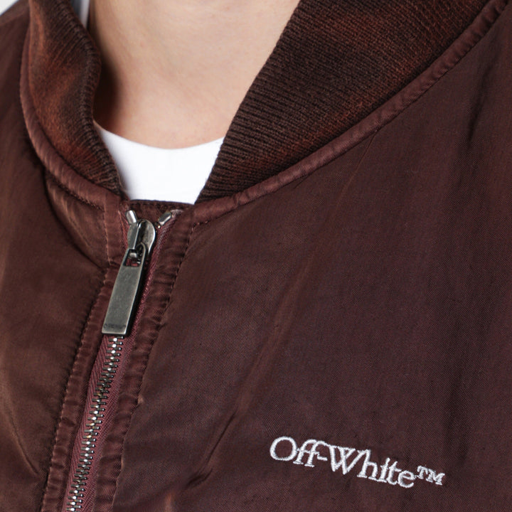 Off-White Brown Zip-Up Bomber Jacket In Technical Fabric