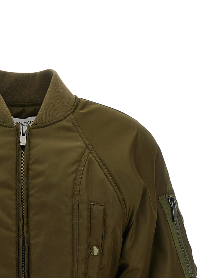 Balmain Iconica Nylon Bomber Jacket Puffer Jackets - Green | 948872509e04c7b6d5dd1fb64724b4d813419dc6