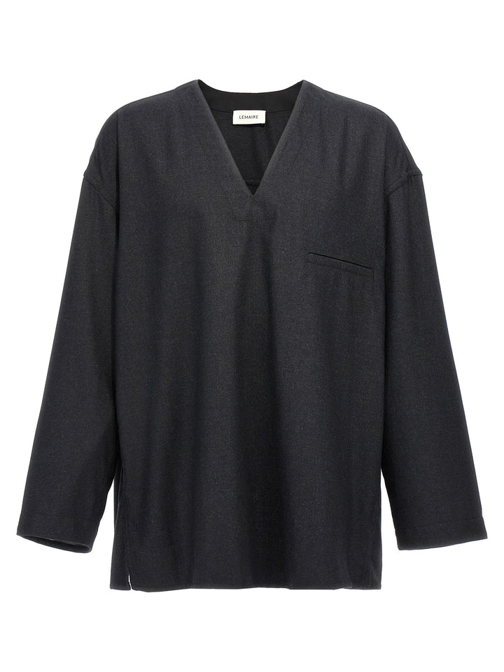 V Neck Smock Shirt, Blouse Gray